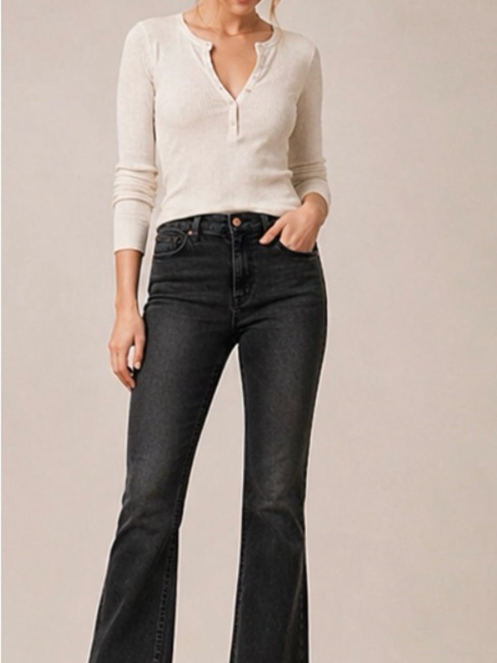 Anthropologie Pilcro High Rise Bootcut Jeans 28 Tall Black Washed Stretch Flare